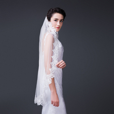新款新婚礼配饰新娘头纱白色蕾丝头纱 花边头饰欧美网纱厂家直销|ru