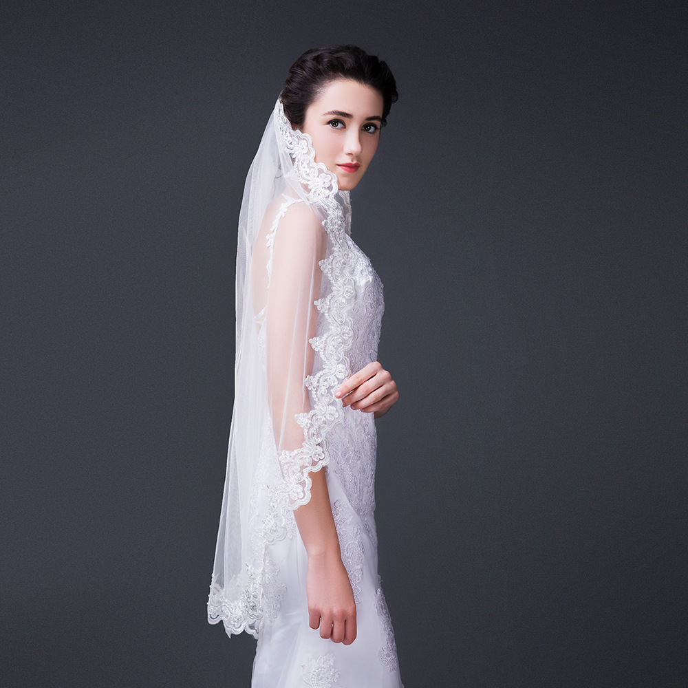 新款新婚礼配饰新娘头纱白色蕾丝头纱 花边头饰欧美网纱厂家直销|ru