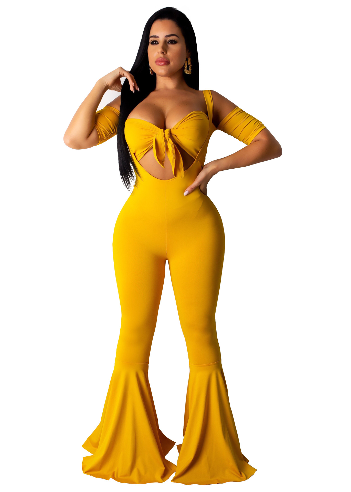 sexy multicolor tube top horn jumpsuit two-piece set NSSJW63026