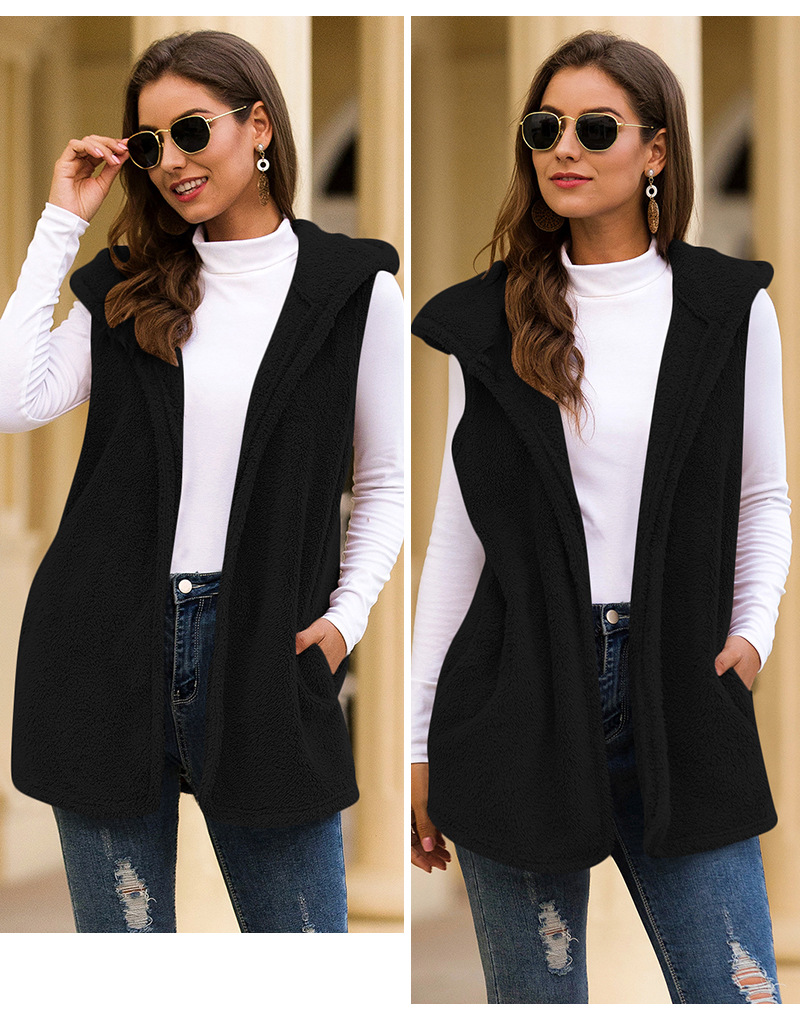 mid-length solid color hooded sleeveless plush jacket nihaostyles clothing wholesale NSGNX83737