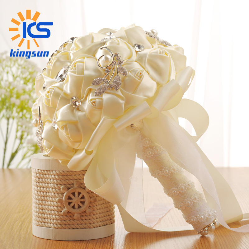 bride Hand tied bouquet wedding Ribbon Hands Bouquet of flowers Diamond high-grade Hands Artificial flower Hand tied bouquet Wedding supplies wholesale