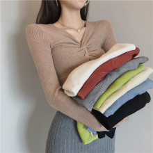 chic复古港味V领交叉针织衫女2022秋冬款性感小心机打底衫毛衣