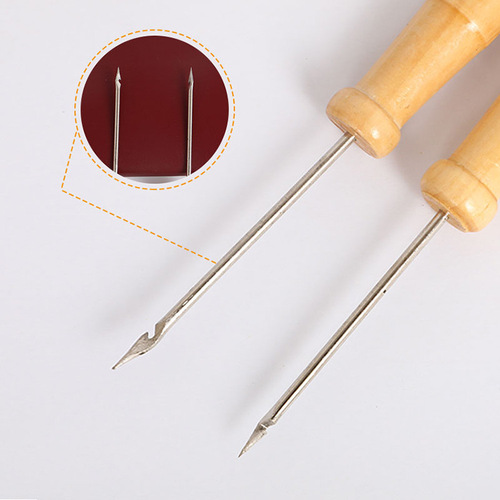 Wooden-handled stationery binding tool, manual binding with hook needle, thread starting tool, ledger binding tool