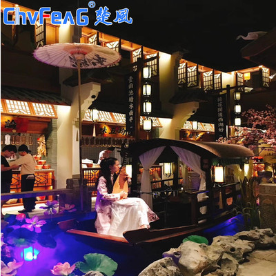 厂家定制特色仿古木船西湖船宴桂满陇酒店装饰主题餐厅室内餐饮船
