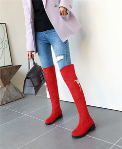 autumn and winter new plush long tube elastic boots sexy high tube flat bottom metal decorative