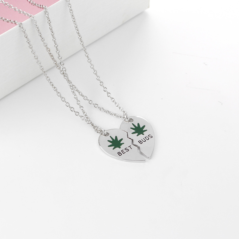 Fashion oil drop maple leaf clavicle chain two petal stitching love-shaped necklace for women