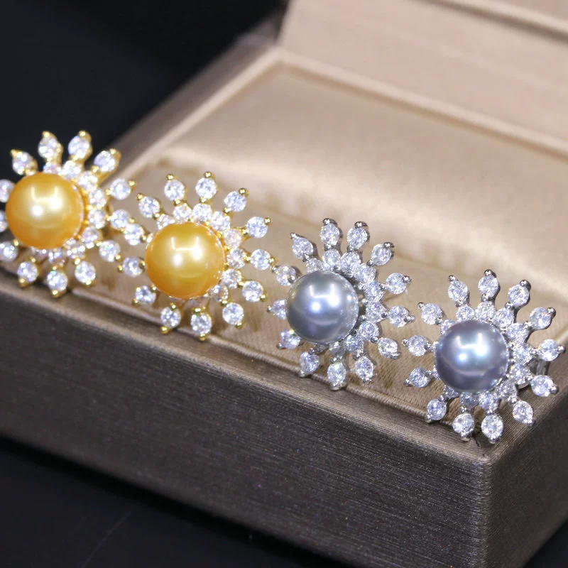 S925, серьги из жемчуга, аксессуары с цирконами, солнечная энергия, handmade, образец серебра 925, микрокристаллы, корейский стиль, DIY