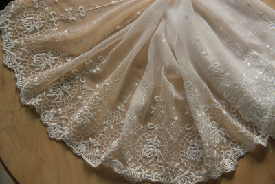 手工DIY服装辅料日版棉网丝线蕾丝玫瑰镜刺绣花边宽20cm