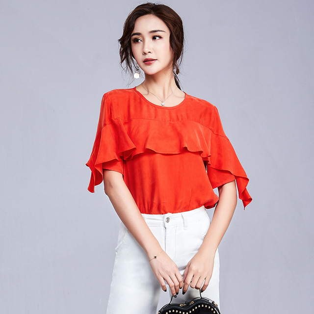 New Lotus Leaf Sleeve Loose Top with Irregular Sleeve Stitching