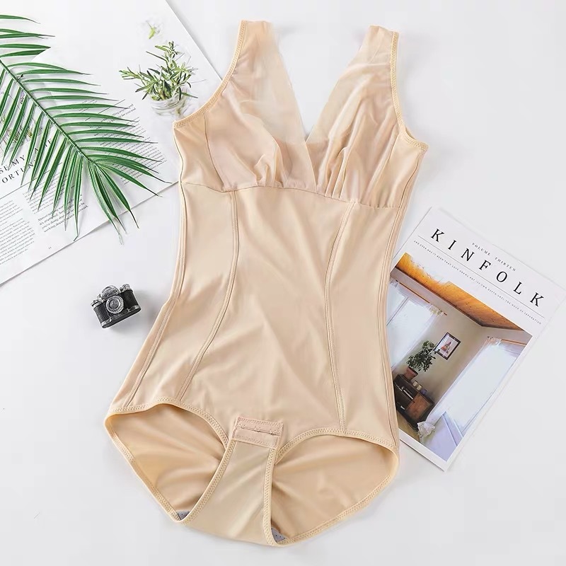 Verano postparto delgado con cuello en V de una pieza de corsé que forma el vientre que forma el corsé cintura que forma la ropa interior de seda de hielo transpirable