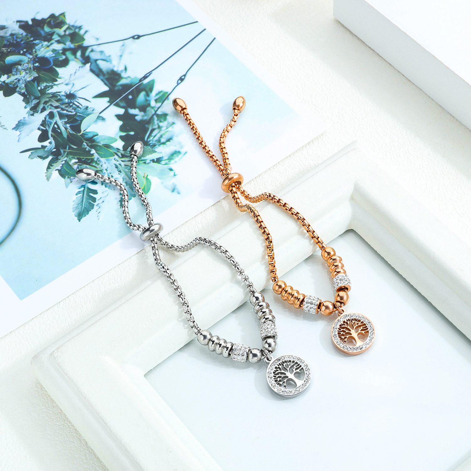 European and American Amazon Best-Selling Supply Titanium Steel Diamond Life Tree Bracelet Personalized Simple Adjustable Women's Bracelet