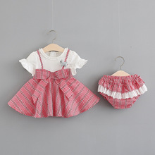 1973韩版夏款 童装女童连衣裙衫+儿童PP裤 跨境 外贸童套装二件套