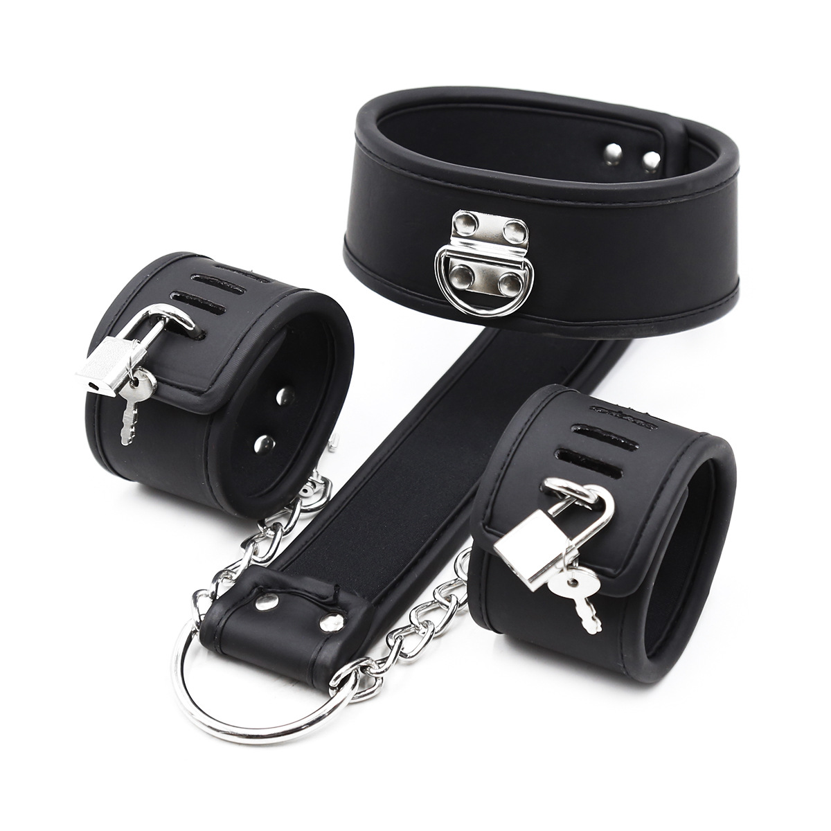 Venta al por mayor Amazon oferta de comercio exterior cuello de mano de cuero suave cuello conectado mano espalda manguito apretado esposas collar de juguete