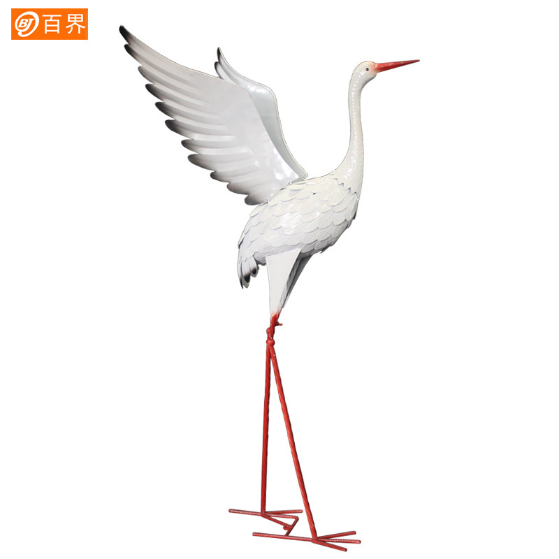 百界田园铁艺丹顶鹤花园摆件仿真白鹭户外装饰飞鸟家居摆件仙鹤