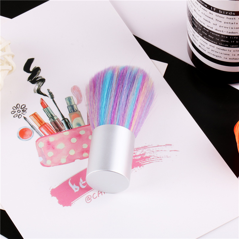 Especial transfronterizo para nuevo cepillo de polvo de uñas colorido cepillo de polvo de arco iris de mango corto de alta calidad cepillo de limpieza cepillo de rubor