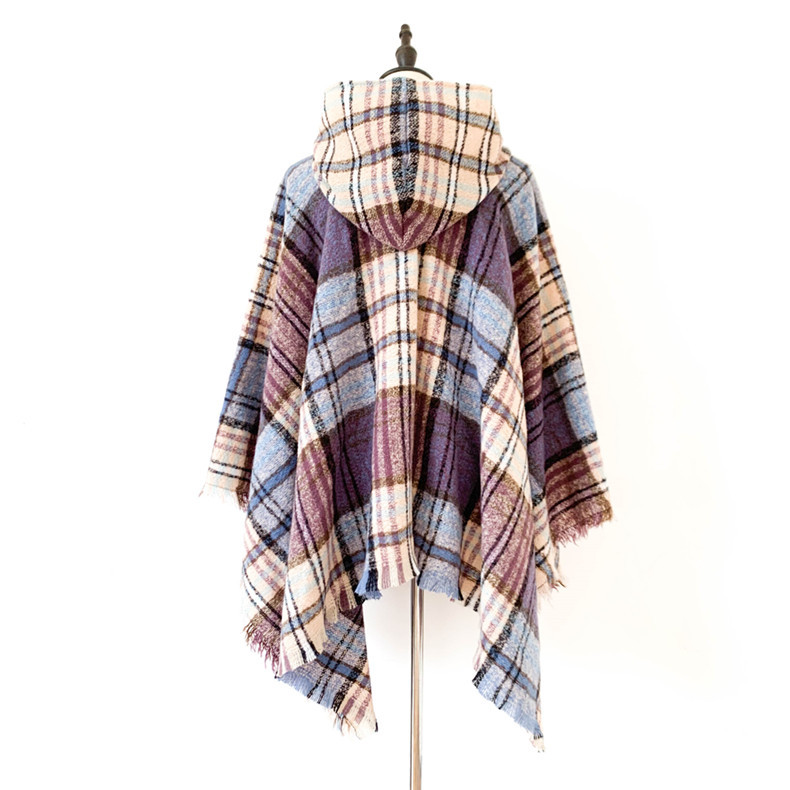 Capa a cuadros con capucha unisex otoño invierno poncho_voghion.com