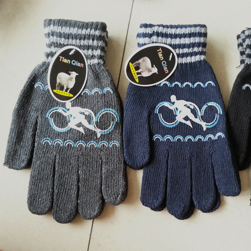 De punto adulto Dedo de los hombres de protección guantes a rayas al aire libre cálido patrón Punto de impresión offset guantes accesorios de ropa fabricante