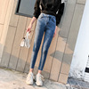 秋季新铅笔裤高弹水洗2020年款舒适九分牛仔裤女小脚裤金属潮流韩|ms