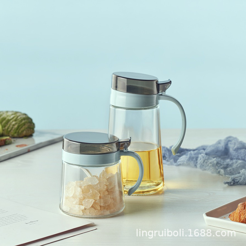 Rock Cruet High-capacity Kitchen Glass Seasoning Box household Oil pot Salt shaker Sauce bottle suit