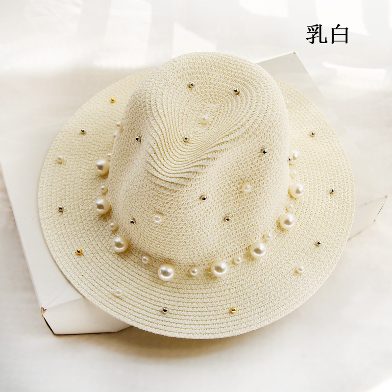Wide-brimmed top hat, pearl sun hat, summer hat for women, Korean version, vacation and outing, beach hat, sun protection and shade hat detail image 7