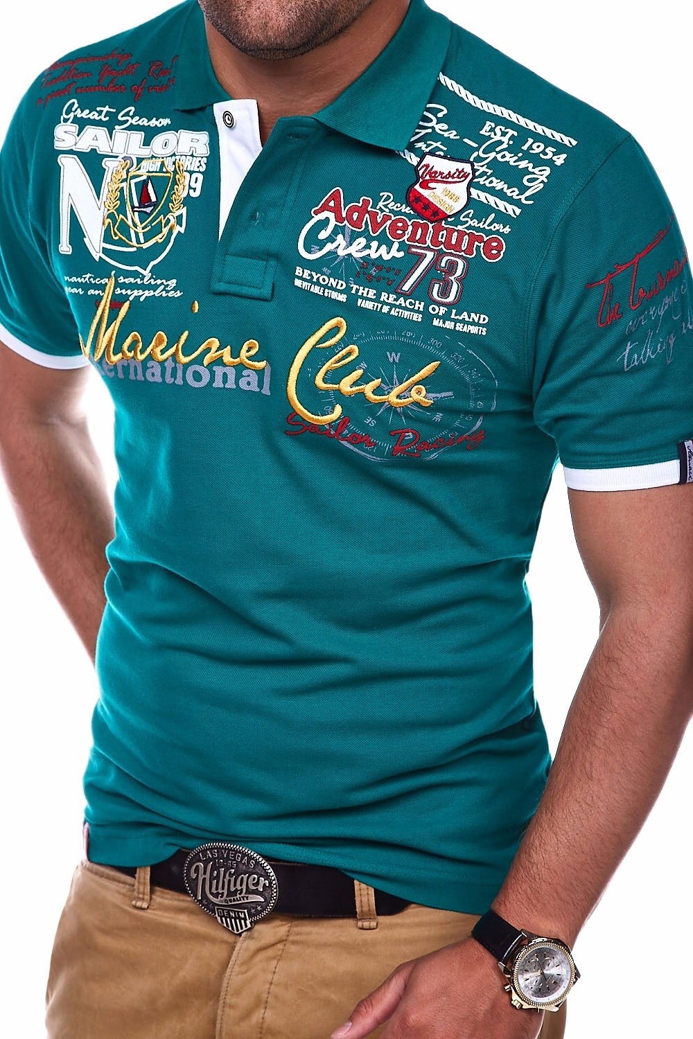 Cross-border men's fashion personality short-sleeve Polo shirt male letter print t-shirt spring/summer casual short-sleeved solid cotton T-shirt 3