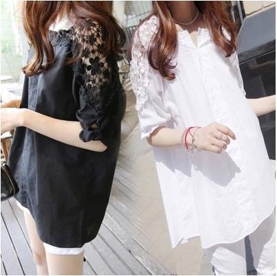 2025 Summer New Korean Style Half-Sleeve Shirt Plus Size Women's Loose Lace Patchwork Trendy Wholesale Export