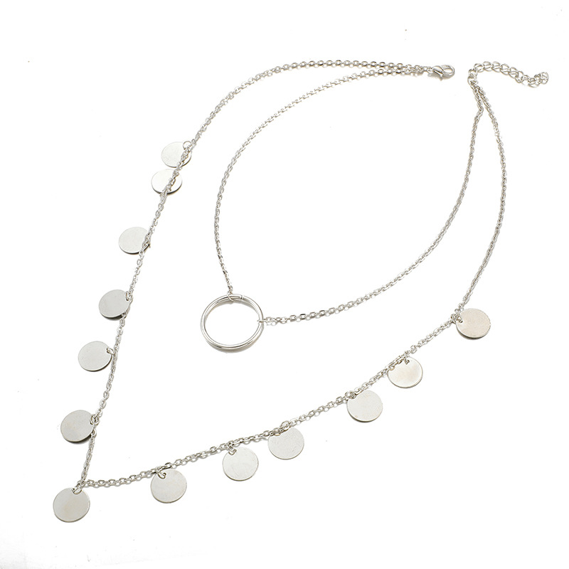 Européen Et Américain Simple Plaquette Long Chandail Chaîne Ethnique Rétro Alliage Plaquette Gland Grand Cercle Pendentif Multi-couche Collier display picture 8