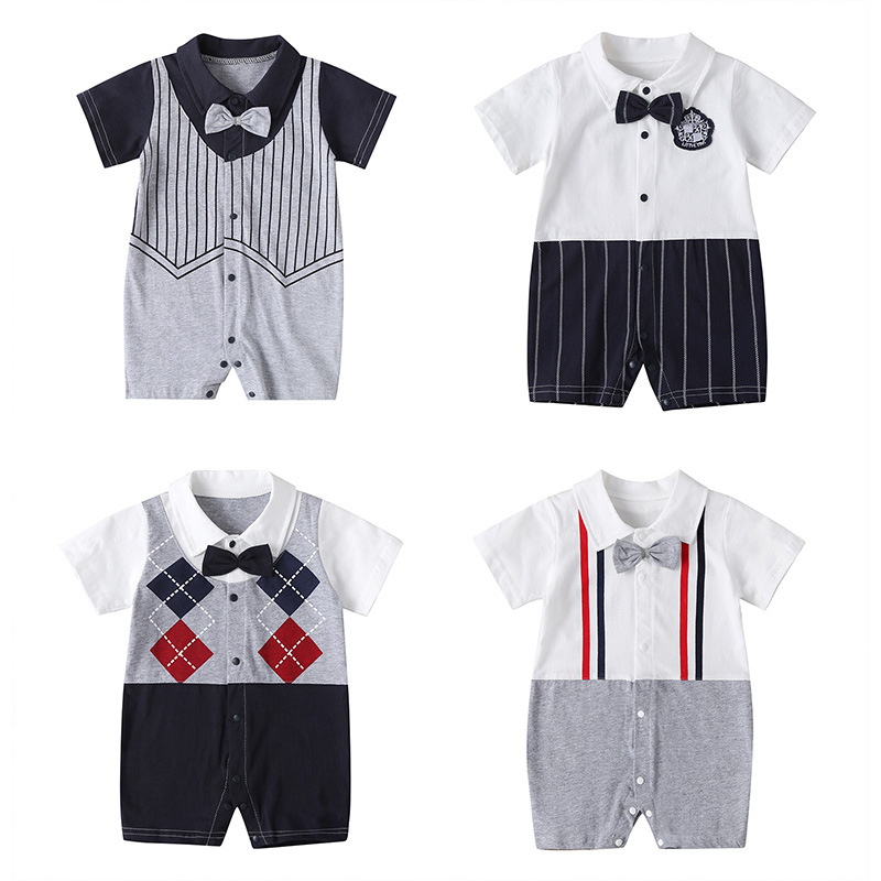 Summer baby boy jumpsuit with bow tie ge...