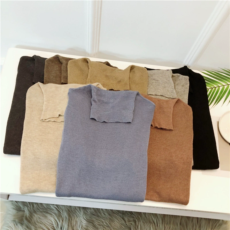 Хлопок 19 осенняя одежда тонкая шерстяная Базовая рубашка с высоким воротом приталенный вязаный базовый свитер для женщин 1912