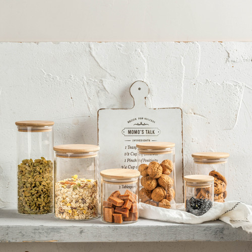 Glass sealed jars, tea jars with bamboo lids, herbal tea jars, dried fruit snacks storage jars, kitchen storage bottles, large