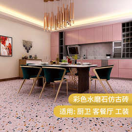 北欧ins水磨石仿古砖600客厅酒店哑光工程地砖彩色大颗粒墙砖