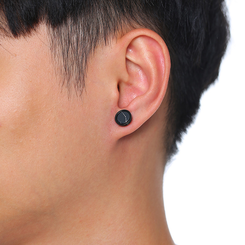 1 Pair Simple Style Round Titanium Steel Polishing Plating Inlay Turquoise Menu0027S Ear Studs