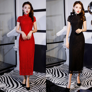 Chinese Dress cheongsam for womenRed and black cheongsam