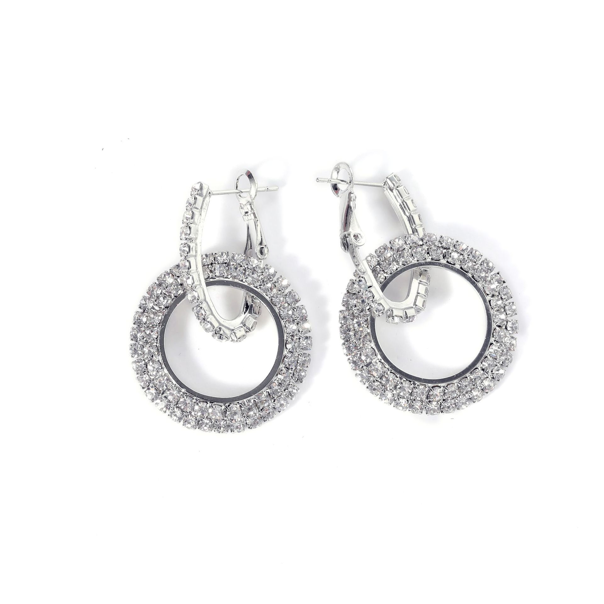 1 Paire Style Simple Double Anneau Placage Incruster Métal Strass Boucles D'oreilles display picture 4