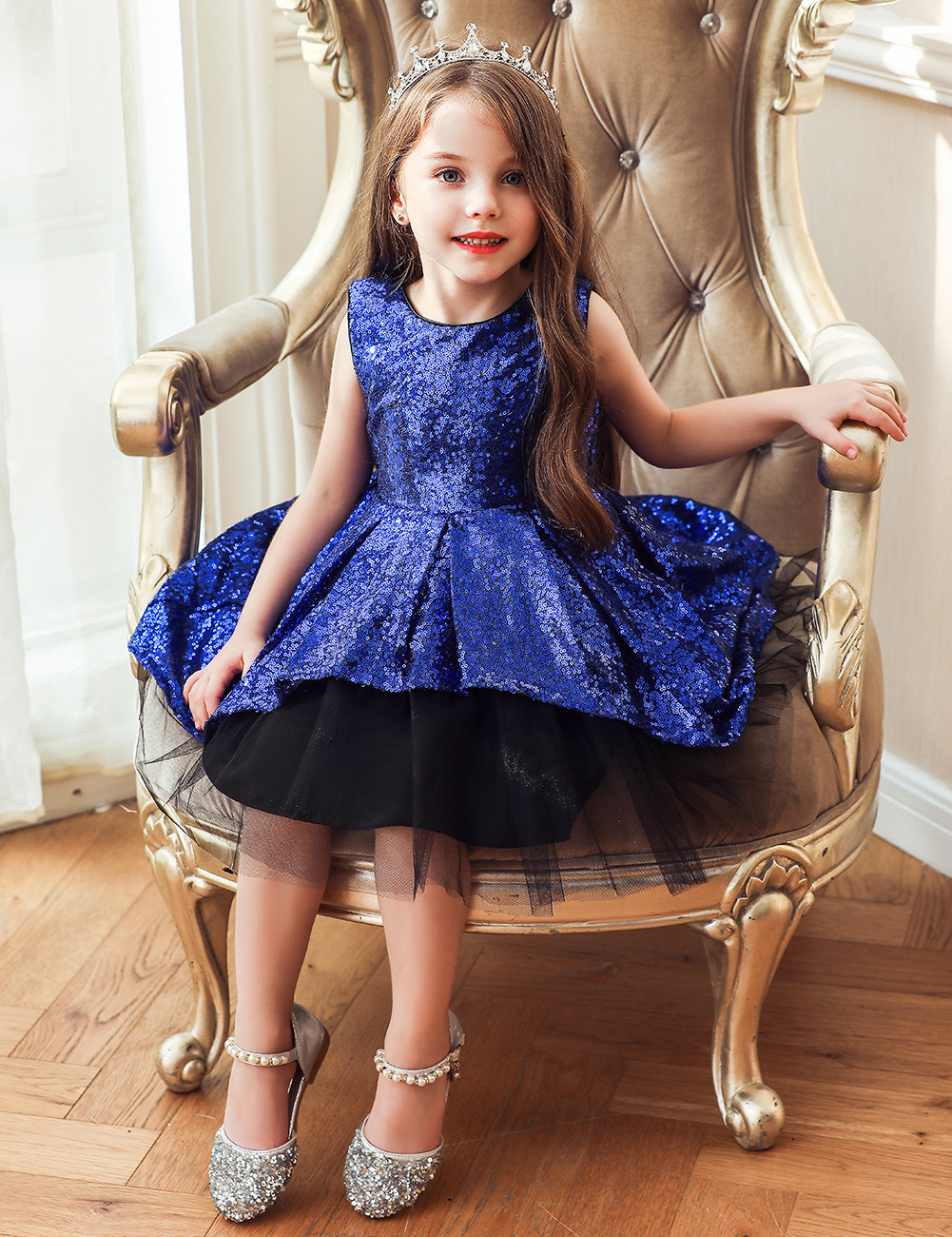 Vestido para niños Vestido de princesa Vestido de lentejuelas de rendimiento de niña pettiskirt trailing Vestido de rendimiento del Día de los niños vestido de niña de flores