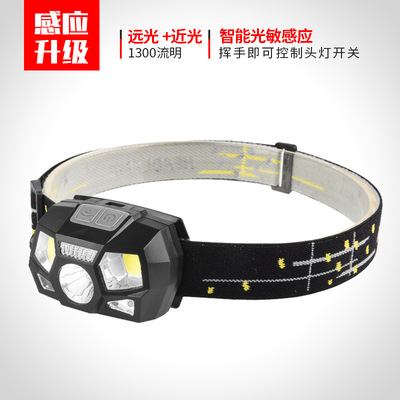 新款多功能充电感应头灯户外夜钓灯LED红白光露营帐篷灯跨境专供