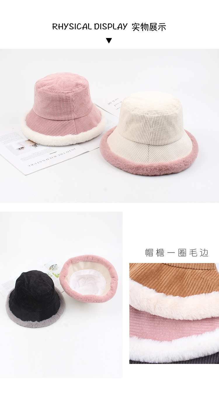 Female Fisherman Hat Fashion Literary Plush Warm Hat Soft Sister Corduroy Cap display picture 1