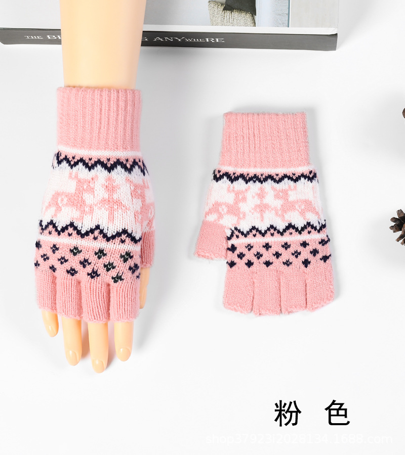 Otoño e invierno medio dedo guantes hombres y mujeres engrosado dedo abierto cálido estudiante escritura estilo coreano ciervo pareja guantes trabajo adulto