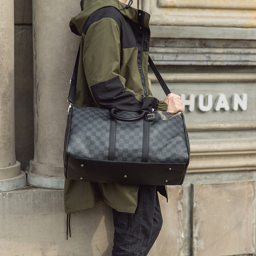 Travel bag for women and men Internet celebrity super large capacity trendy short-distance business trip Korean version presbyopic black plaid handbag