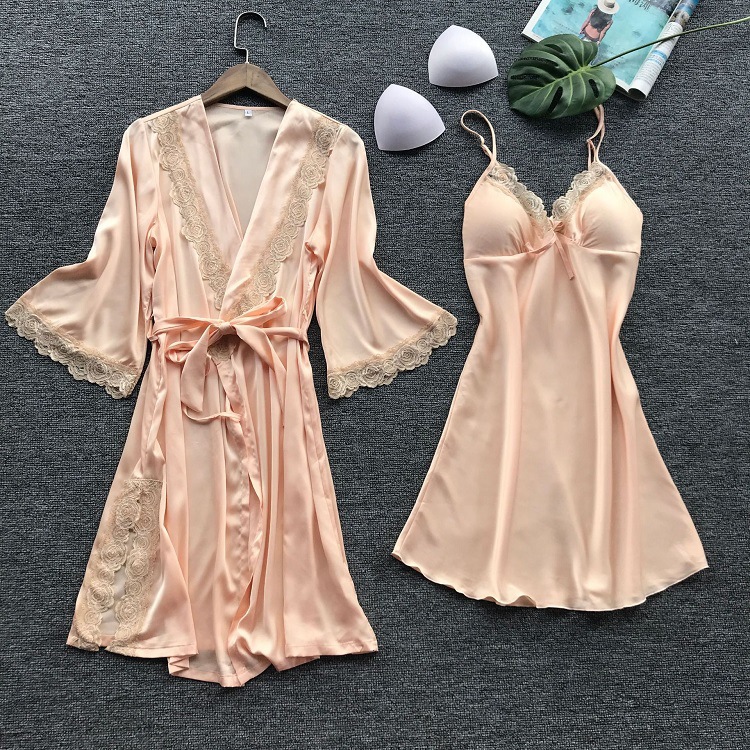 Foreign Trade Amazon Popular Pajamas Imitation Silk Nightgown Large Size Home Lingerie Nightdress EBay Source Of European And American