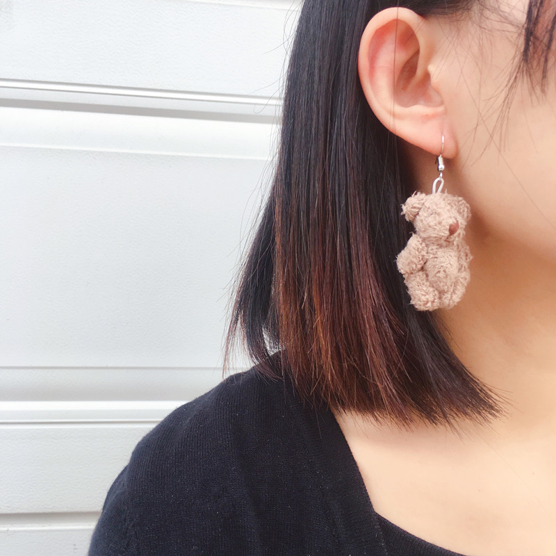 5g Weight Iron Ear Needle Material Drop Earrings Classification 1 Pair Cute Animal Bear Panda Plush Women'S Drop Earrings