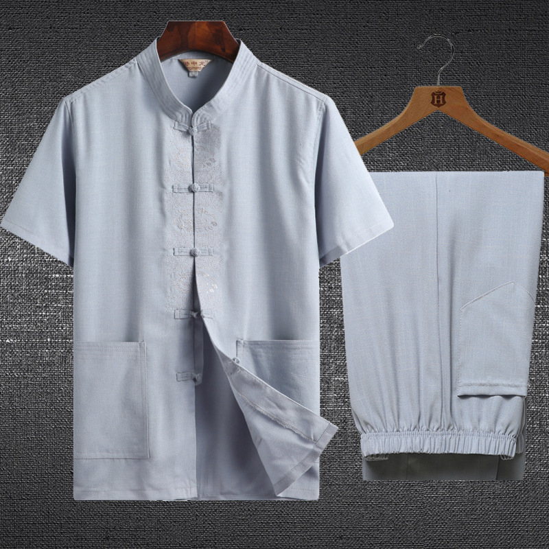 Linen Chinese Tang suit for men Hanfu short sleeve cotton linen men shirt style men wear