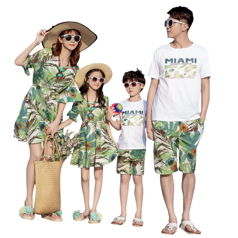 Beach summer clothing, set, dress, family style, 2023, western style