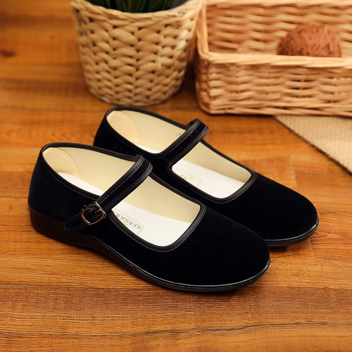 Old Beijing Style Women's Fabric Shoes Spring Soft Sole Non-Slip Hotel Work Shoes Dance Shoes Polyurethane Flat Shoes Plus Size