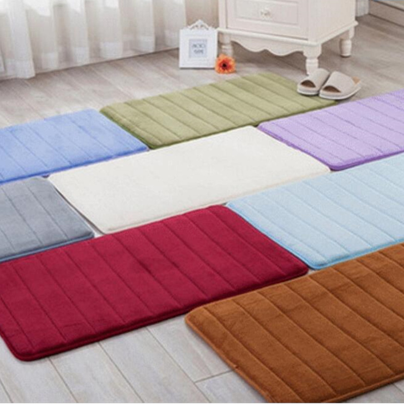 Cross-border supply thickened slow rebound memory cotton striped coral fleece mat Bathroom Kitchen bedroom carpet can be replaced