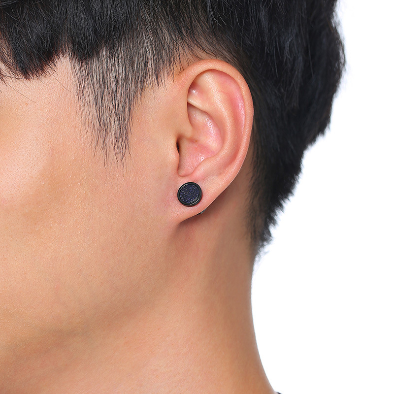 1 Pair Simple Style Round Titanium Steel Polishing Plating Inlay Turquoise Menu0027S Ear Studs