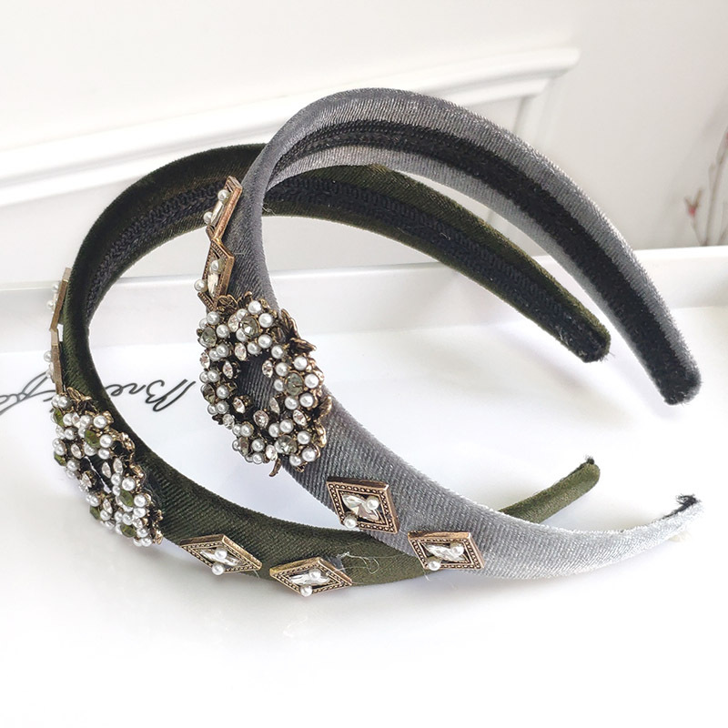 Retro Strass Perle Breitkrempige Samt Mode Stirnband display picture 2