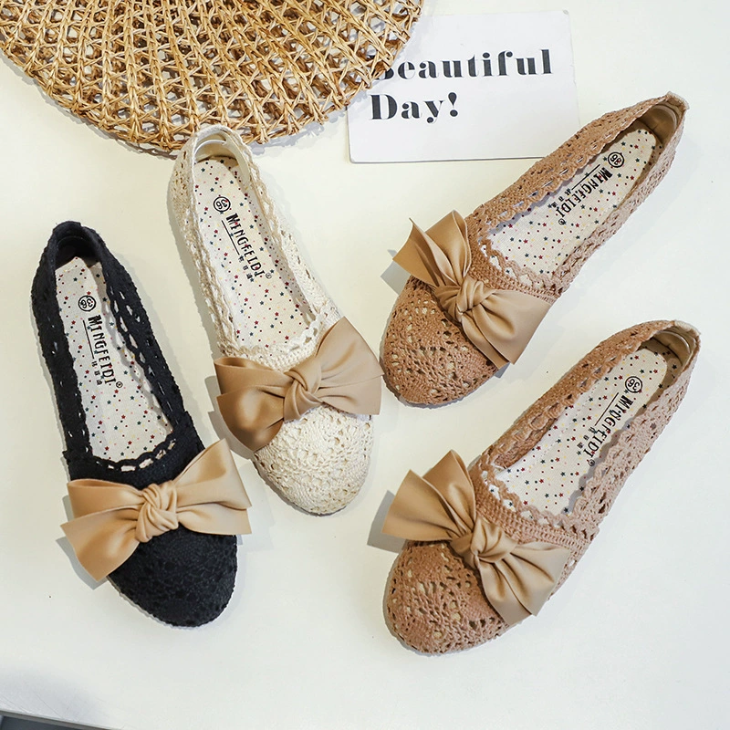 Новые полые старые Пекинские тканевые туфли кружева мелкая дышащая круглая голова говяжье сухожилие подошва беременных женщин плюс размер плоские туфли 41-43