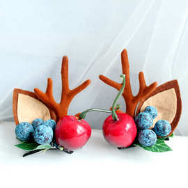 外贸爆款圣诞节头饰女士成人儿童旅拍发夹浆果猫耳朵鹿角发夹批发