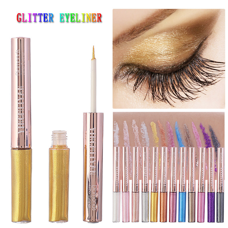 YINGMEIYAN跨境欧美亚马逊炫彩闪亮眼线液 珠光亮片彩色眼线液笔